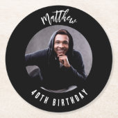 白黒の誕生日パーティー ラウンドペーパーコースター (正面)