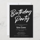 白黒の誕生日ミニマルパーティーの招待 招待状 (正面)