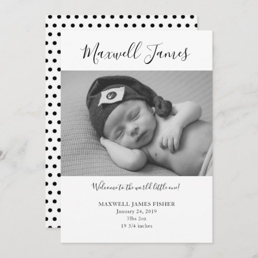 白黒の誕生発表 招待状 (正面/裏面)