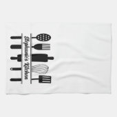 白黒の調理器具パーソナライズされた キッチンタオル (横)