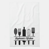 白黒の調理器具パーソナライズされた キッチンタオル (縦)