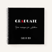 白黒の赤いスクリプト卒業名 ノートブック (正面)
