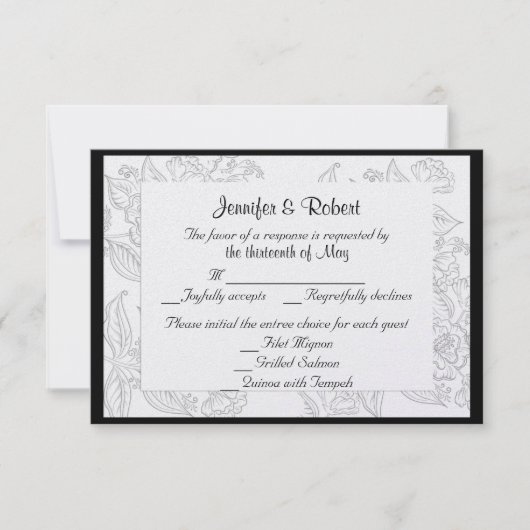 白黒の赤いボヘミアの結婚式の応答カード 出欠カード (正面)