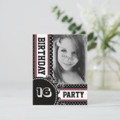 白黒の赤い水玉模様の女の子のパーティーの写真 招待状 (スタンド正面)