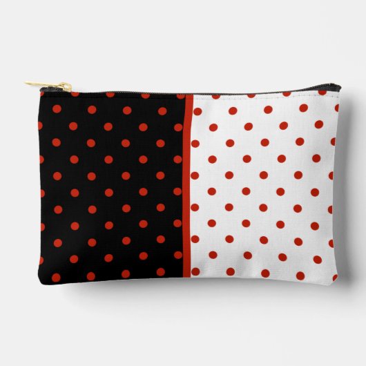 白黒の赤い水玉模様パターン アクセサリーポーチ (正面)