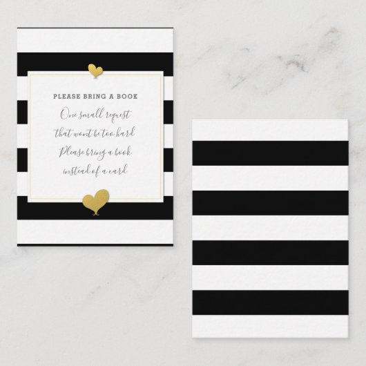 白黒の赤ちゃんストライプのシャワーブックリクエスト エンクロージャーカード (正面/裏面)