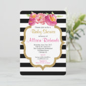白黒の赤ストライプちゃんシャワー招待 招待状 (スタンド正面)