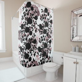 白黒の赤面のピンクの花のToileのモダン シャワーカーテン