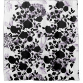 白黒の赤面のラベンダー紫色の花のToile シャワーカーテン (正面)