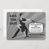 白黒の踊りカップルが日付を保存 招待状 (正面/裏面)