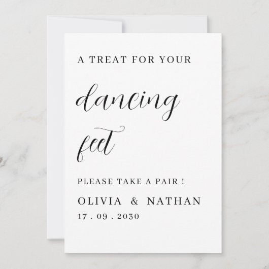 白黒の踊り結婚足カード 招待状 (正面)