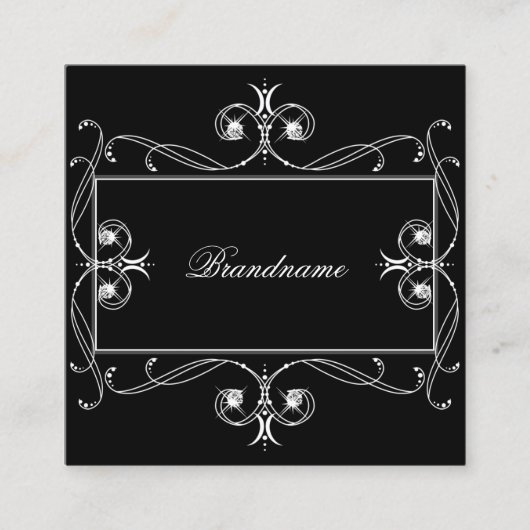白黒の輝く宝石の華美オーナメント スクエア名刺 (正面)