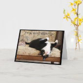 白黒の逆さま猫 カード (黄色い花)