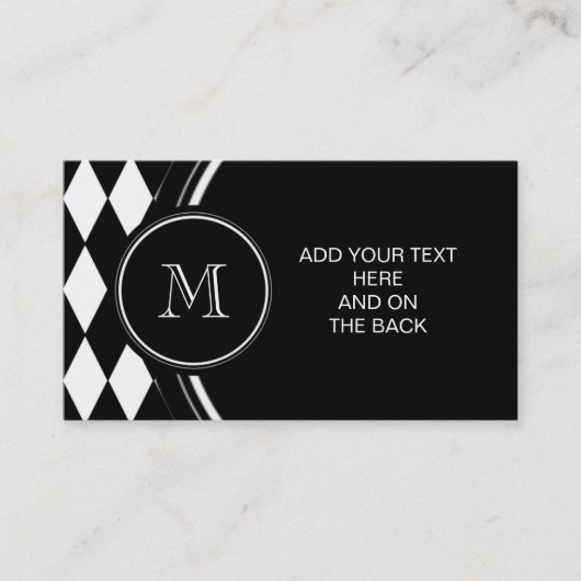 白黒の道化師パターン、あなたのイニシャル 名刺 (正面)