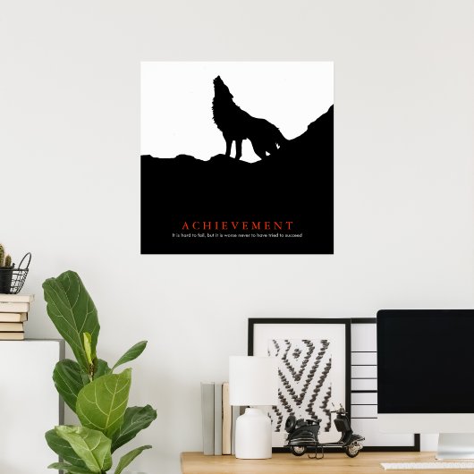 白黒の達成ポやる気を起こさせるスター ポスター (ホームオフィス)