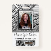 白黒の部族のタトゥー従業員の写真名 バッジ (正面)