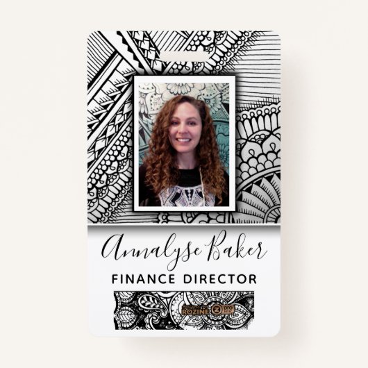 白黒の部族のタトゥー従業員の写真名 バッジ (正面)