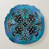 白黒の部族のヘビ曼荼羅 ラウンドクッション (正面)