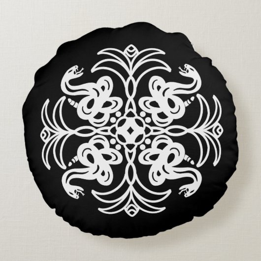 白黒の部族のヘビ曼荼羅 ラウンドクッション (裏面)