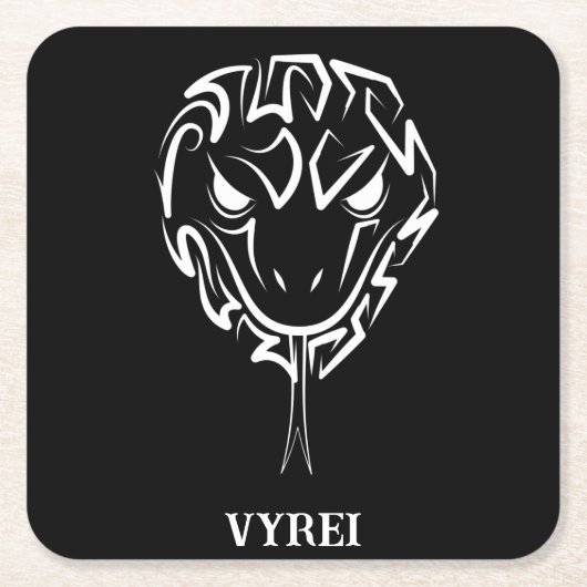 白黒の部族のヘビ スクエアペーパーコースター (正面)