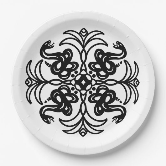 白黒の部族のヘビ ペーパープレート (正面)