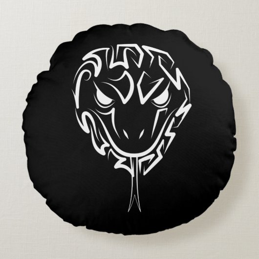 白黒の部族のヘビ ラウンドクッション (正面)