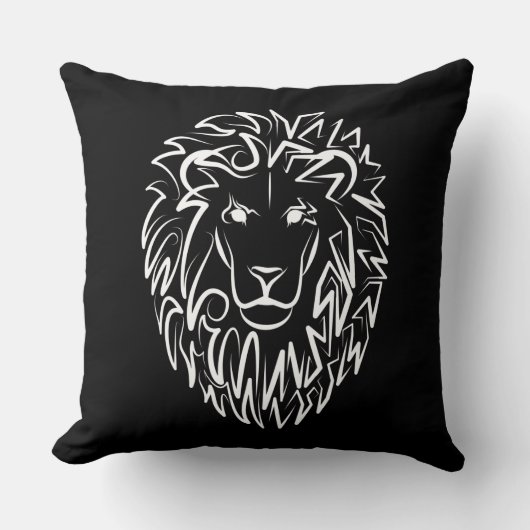 白黒の部族のライオン クッション (正面)