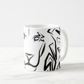 白黒の部族のライオン コーヒーマグカップ (正面右)
