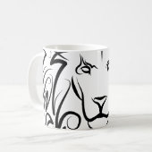 白黒の部族のライオン コーヒーマグカップ (正面左)