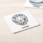 白黒の部族のライオン スクエアペーパーコースター (アングル)