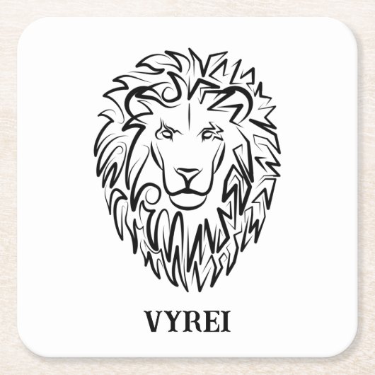 白黒の部族のライオン スクエアペーパーコースター (正面)