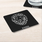 白黒の部族のライオン スクエアペーパーコースター (アングル)