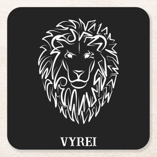 白黒の部族のライオン スクエアペーパーコースター (正面)