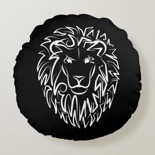 白黒の部族のライオン ラウンドクッション (正面)