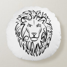 白黒の部族のライオン ラウンドクッション