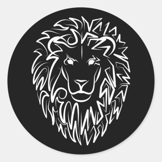 白黒の部族のライオン ラウンドシール (正面)
