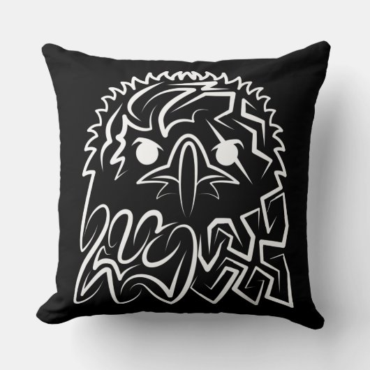 白黒の部族のワシ クッション (正面)