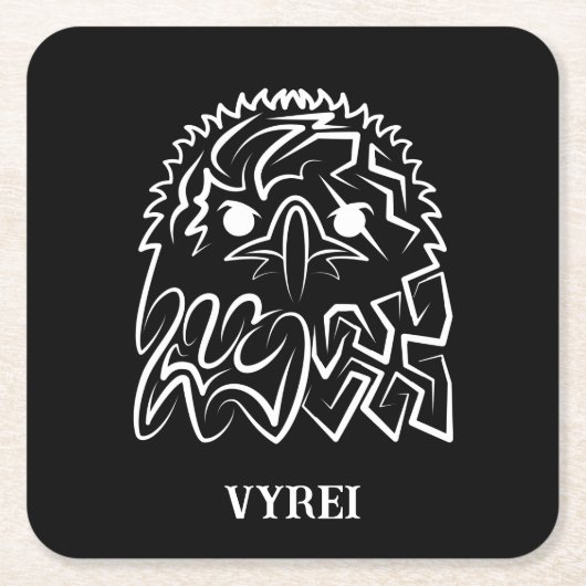 白黒の部族のワシ スクエアペーパーコースター (正面)