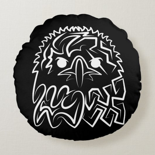 白黒の部族のワシ ラウンドクッション (正面)