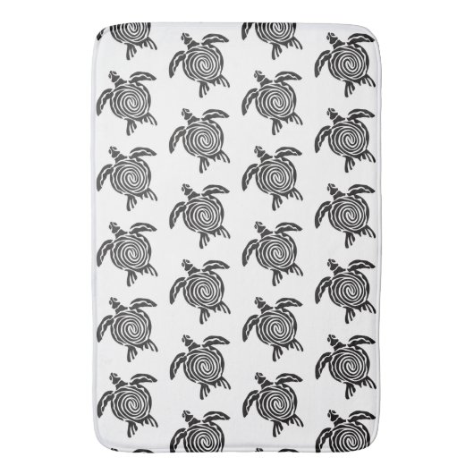 白黒の部族の亀の模様 バスマット (正面縦)