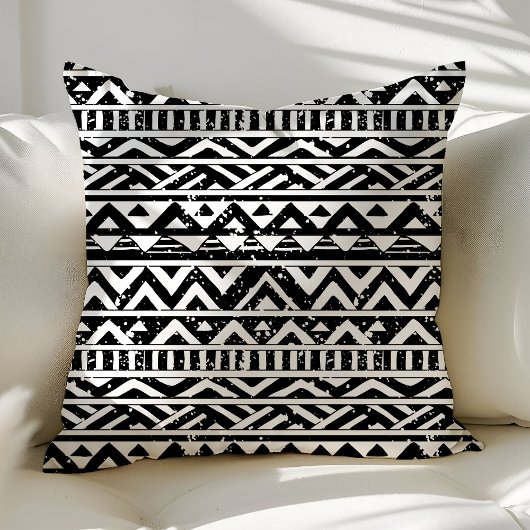 白黒の部族の幾何学的パターアステカン クッション