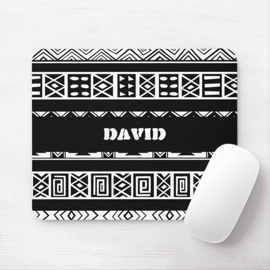 白黒の部族の幾何学的パターン マウスパッド (マウス)