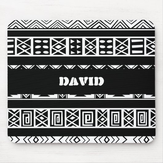 白黒の部族の幾何学的パターン マウスパッド (正面)