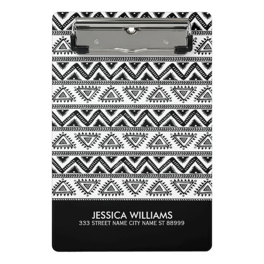 白黒の部族の幾何学的パターン ミニクリップボード (正面)