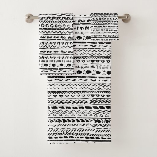 白黒の部族の民族泥の布のパターン バスタオルセット (インサイチュ)