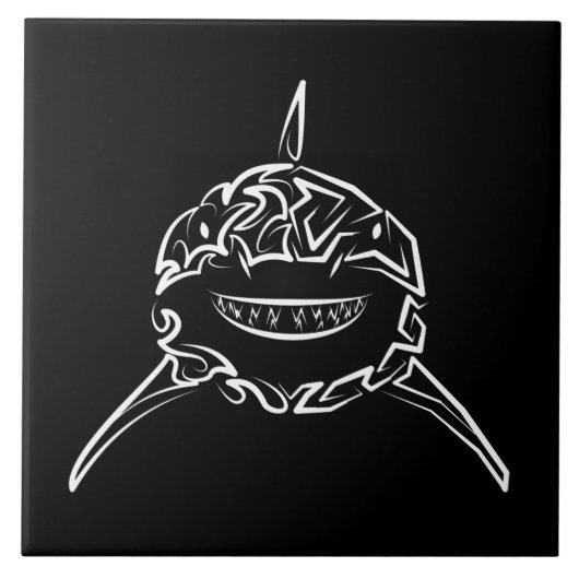 白黒の部族の白素晴らしサメ タイル (正面)