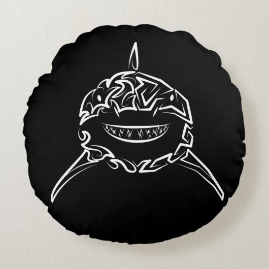 白黒の部族の白素晴らしサメ ラウンドクッション (正面)