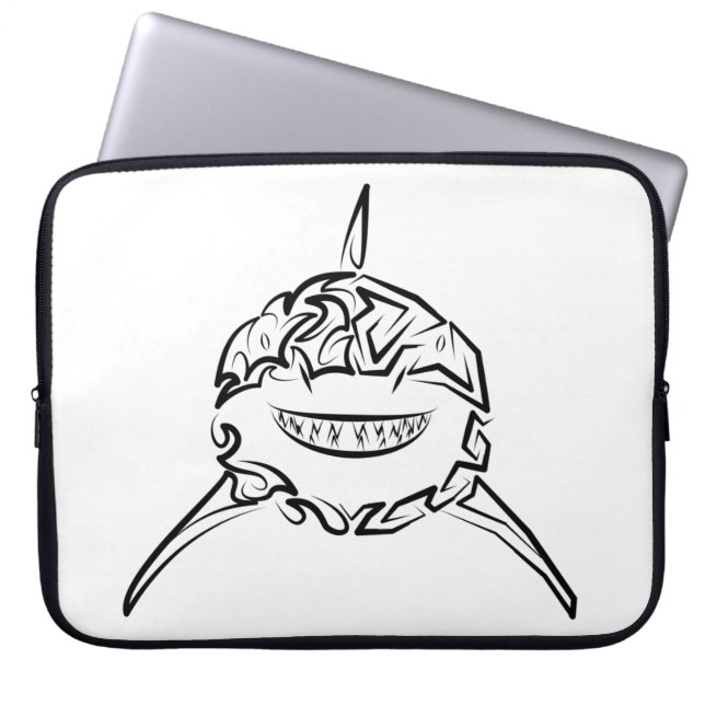 白黒の部族の白素晴らしサメ ラップトップスリーブ (正面)