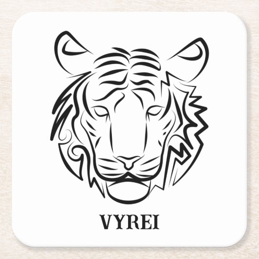 白黒の部族の虎 スクエアペーパーコースター (正面)