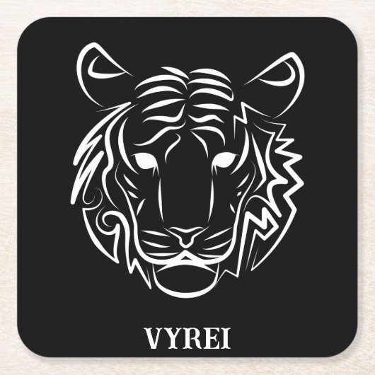白黒の部族の虎 スクエアペーパーコースター (正面)